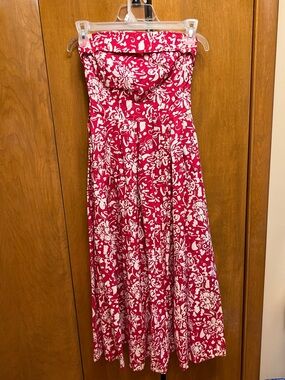 Vintage Laura Ashley Strapless Red and White Cotton Dress